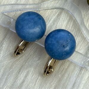 Vintage Dome blue agate clip on gold tone earrings